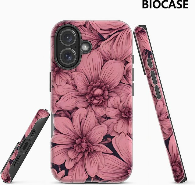 Robuste Magnetische Handyhülle mit Rosa Dahlie Kunstmotiv von Potdemiel für iPhone 17 16 15 14 13 Pro Max Plus in Pink - Bild 1