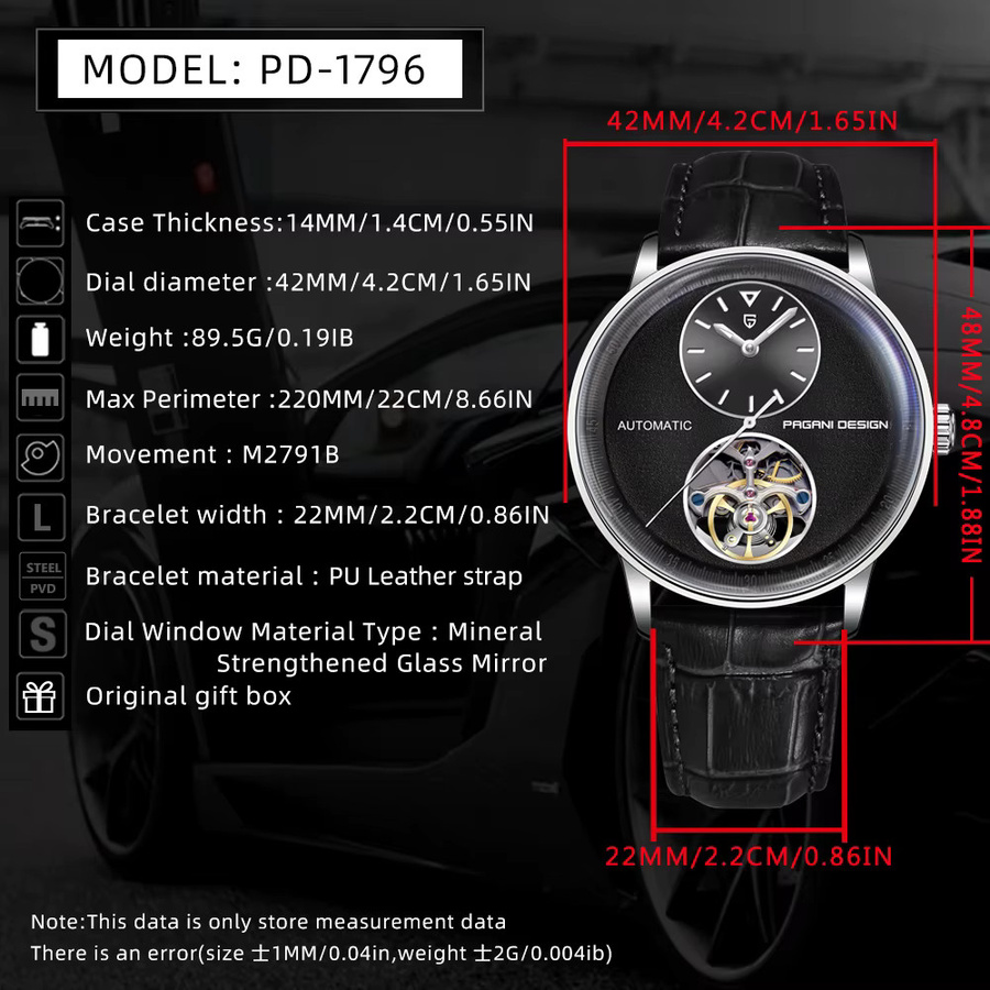 PAGANI DESIGN Armbanduhr, Automatik, Leder, Schwarz, Herren - Bild 6