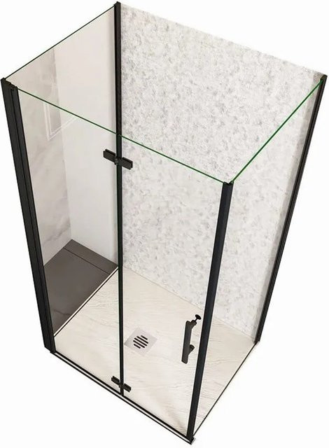 Duschparadies U-Form Duschkabine mit Falttür aus 6mm Nano Glas in Schwarz und Transparent, B/T: 90 x 70 cm, Höhe: 195 cm - Bild 1