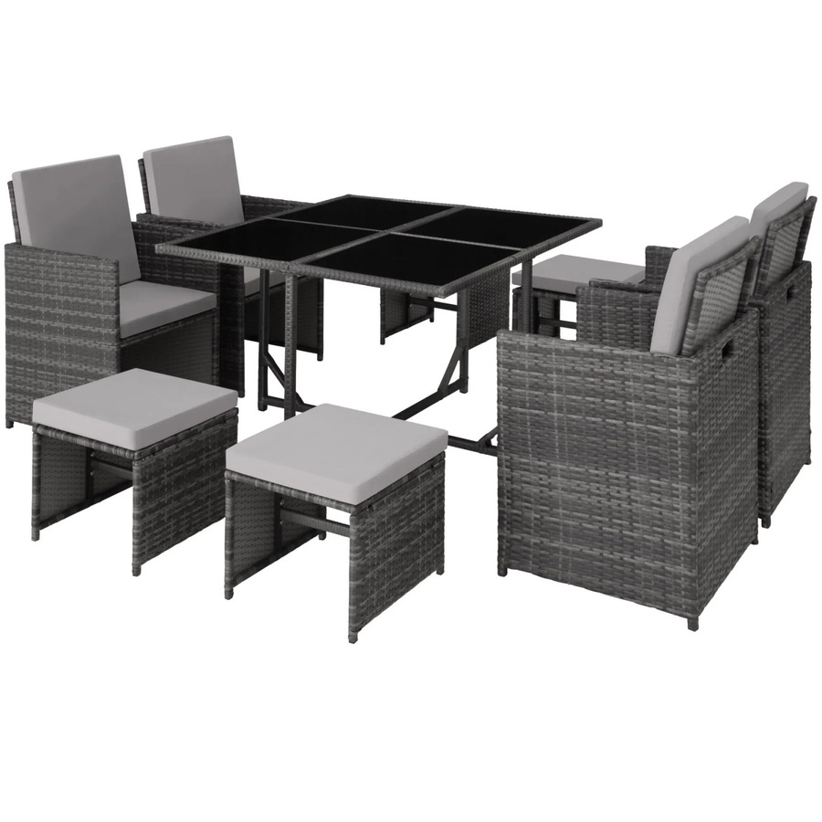 tectake Rattan Sitzgruppe Bilbao für Garten und Terrasse, Grau, B/T/H: 53 x 53 x 87 cm - Bild 3