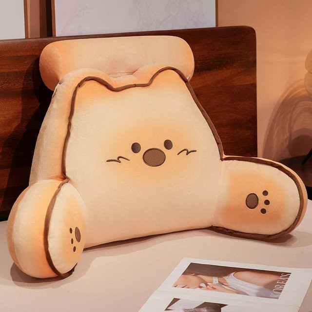 Binchi Fitness Dreieckskissen aus Plüsch in Beige mit Tier-Motiven als Rückenlehne oder Sofakissen, Breite: 50 cm - Bild 1