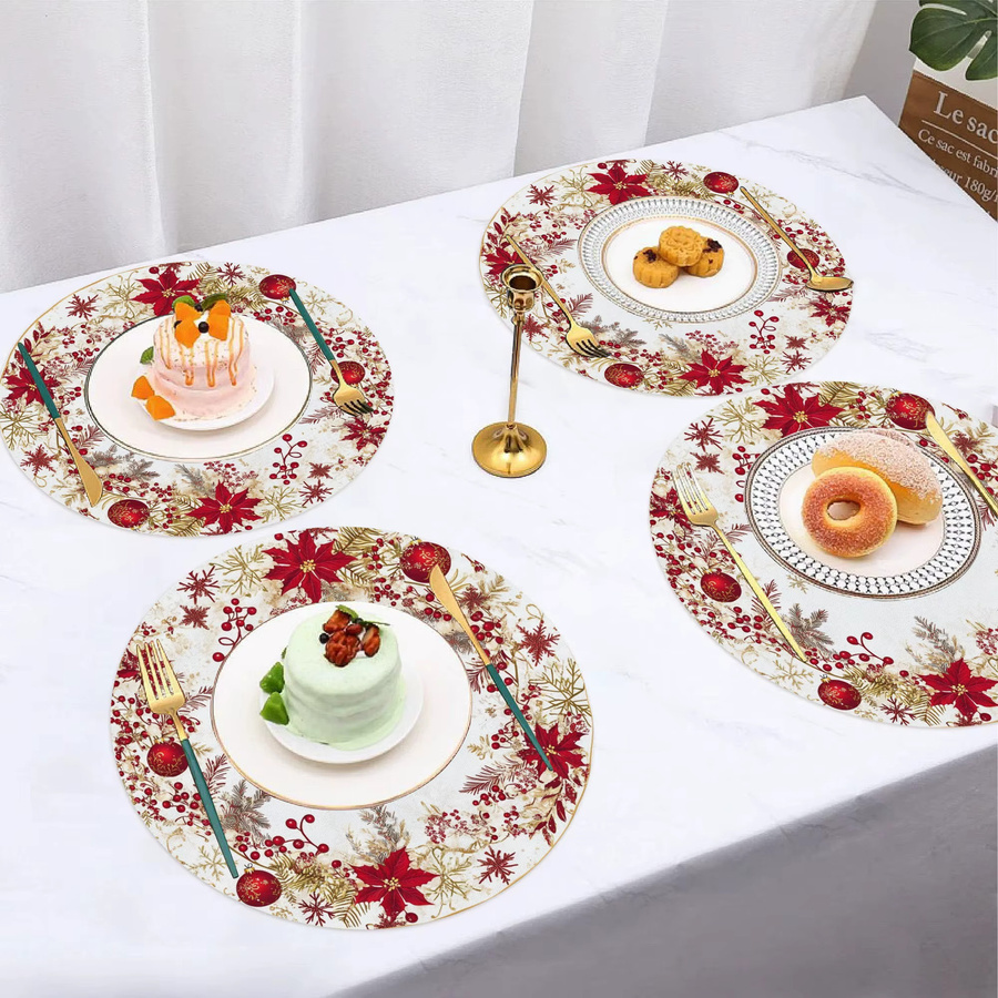 VIKAMA 4-teiliges Weihnachts-Tischset mit Weihnachtsstern für deine Feiertags-Tischdekoration - Bild 3