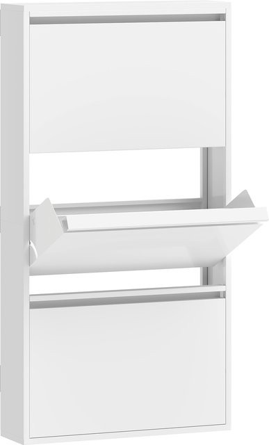 HOMCOM Schuhschrank aus Metall in Weiß mit 3 Klappen für 6 Paar Schuhe, Wandmontage, B: 55 cm, T: 15 cm, H: 105,5 cm - Bild 1
