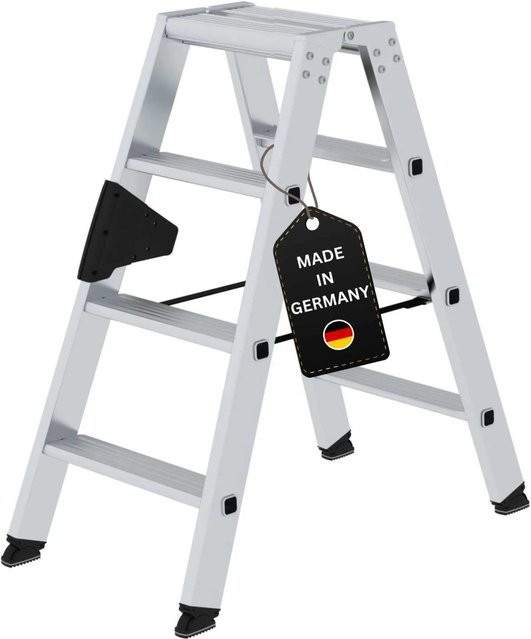 PROREGAL Stufen-Stehleiter beidseitig begehbar 2 x 4 Stufen in Silber - Bild 1