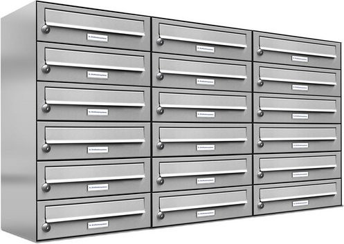 AL Briefkasten für 18 Parteien, Aufputzmontage, silberfarben, B/H/T: 153,419 x 69,0 x 27,5 cm - Bild 1