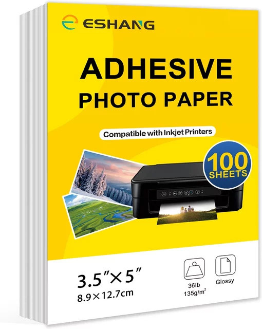 ESHANG 100 Blatt glänzendes selbstklebendes Fotoaufkleberpapier für Tintenstrahldrucker, B: 8,9 cm, H: 12,7 cm, 135 g/m² - Bild 1
