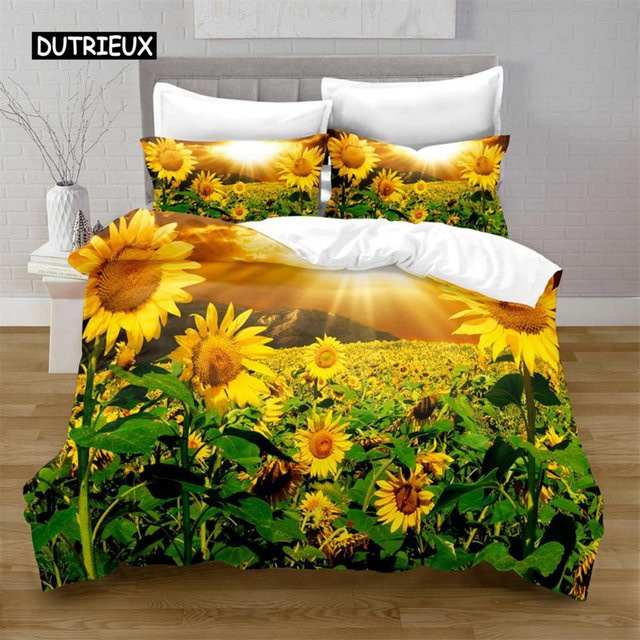 Sonnenblumen Bettwäsche-Set von Binchi Outdoor Product in Gelb mit floralem Blumendruck aus Mikrofaser, Breite: 135 cm, Länge: 200 cm - Bild 1