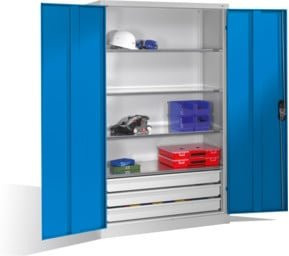 C+P Werkzeugschrank mit Drehtüren, 4 Böden und 3 Schubladen, Farbe Lichtblau und Lichtgrau, H: 195 cm, B: 120 cm, T: 50 cm - Bild 1