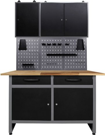 Ondis24 Werkstatt-Set Werner aus Metall in Anthrazit mit Lochwand und höhenverstellbarer Arbeitsfläche, B: 120 cm, T: 60 cm, H: 200 cm - Bild 1