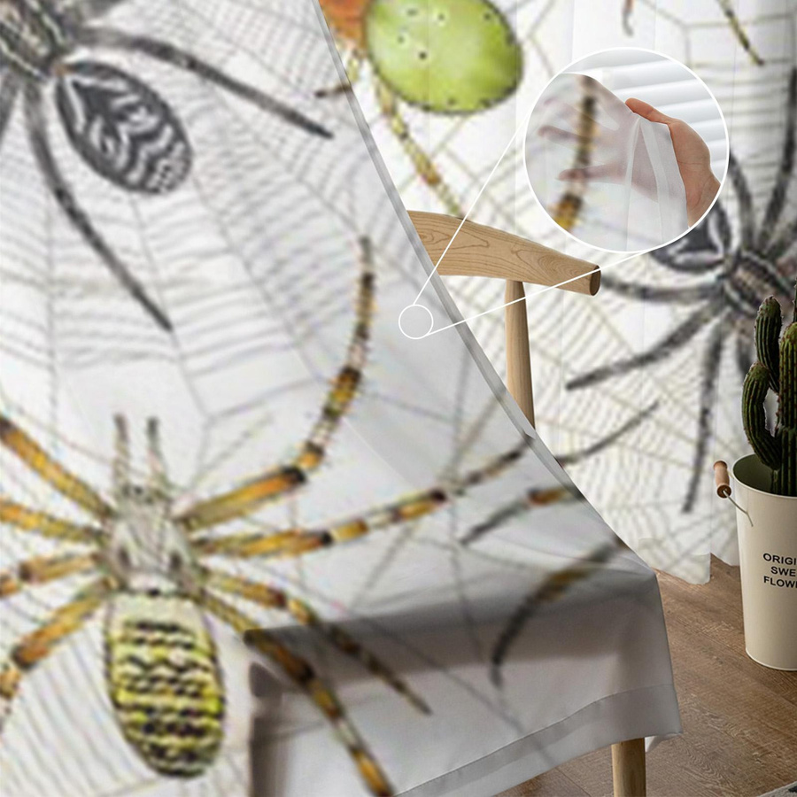 Transparentes Chiffon-Fensterdekoration mit Spinnen-Motiv, Moderne Organza-Vorhänge, Breite: 135 cm, Höhe: 137 cm - Bild 2