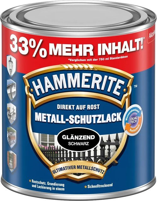 Hammerite Metall-Schutzlack Schwarz glänzend 1,0 l - Bild 1