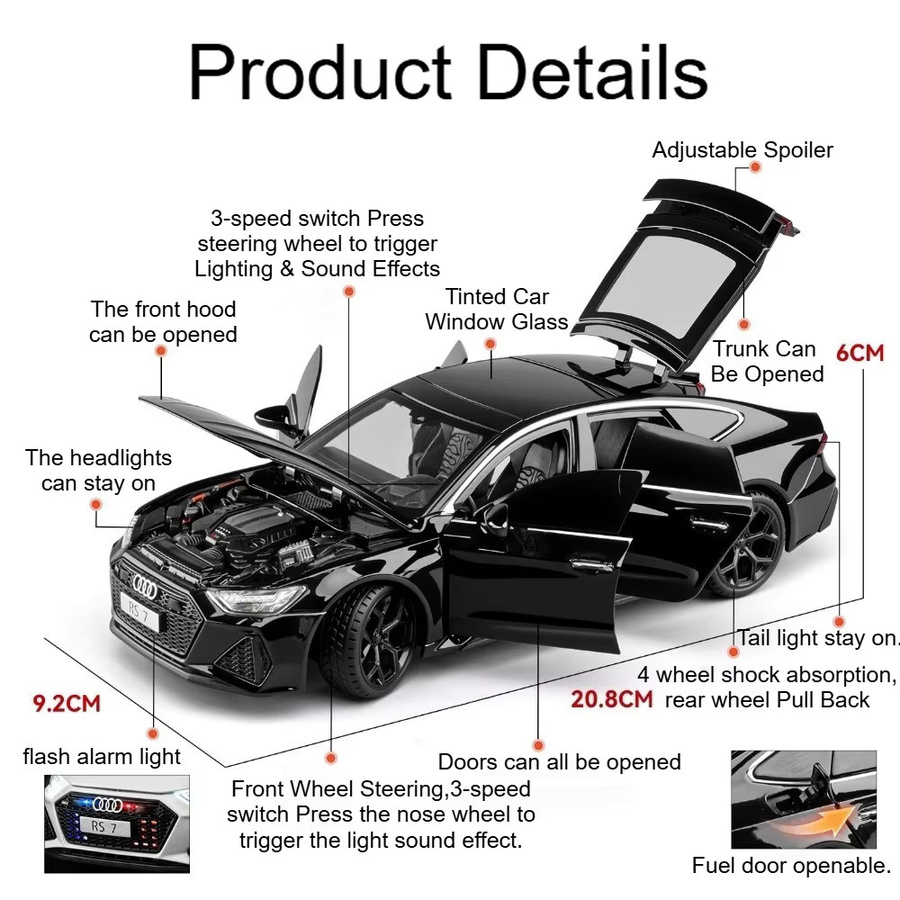 MAKEDA RS7 A6L Modell, Spielzeugauto, 1:24, Metall, mit Licht und Sound - Bild 2
