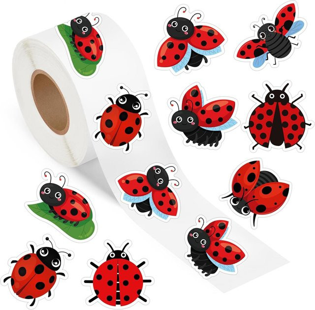 Binchi Outdoor Product Marienkäfer Aufkleber Rolle in Rot für Geschenkverpackung und Scrapbooking DIY Basteln - Bild 1