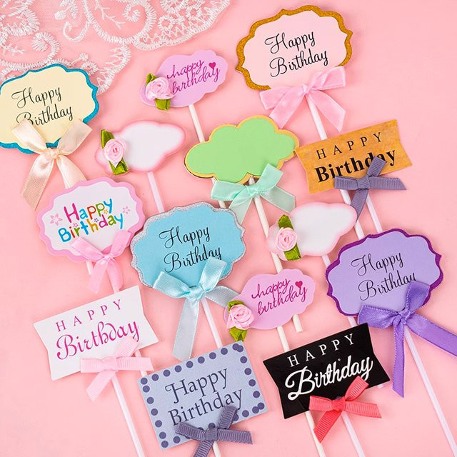 Geburtstag Kuchen Dekoration Set mit Wolken-Grußkarten und Einsätzen in Pink und Multicolour aus Papier - Bild 1