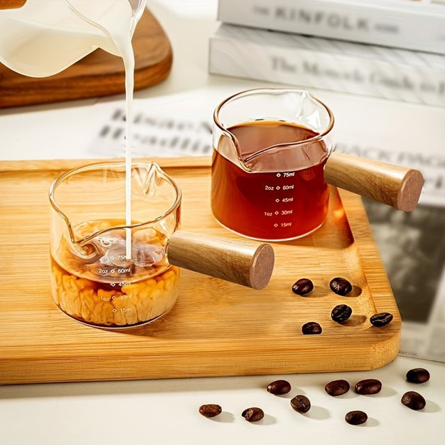 Andralyn Espressotasse aus klarem Glas mit Holzgriff, 103 ml Mess- und Schnapsglas, transparent - Bild 1