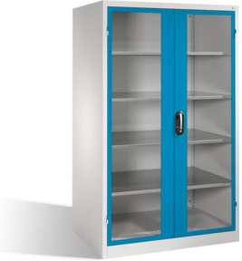 C+P Werkzeugschrank XXL mit Sichtfenster-Drehtüren, 4 Böden, Stahl, Farbe: Front Lichtblau, Korpus Lichtgrau, H x B x T: 195 x 120 x 80 cm - Bild 1