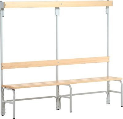 Sypro Umkleidebank mit Garderobenteil aus Kiefernholz und Stahlrohr, Breite: 200 cm, Lichtgrau - Bild 1