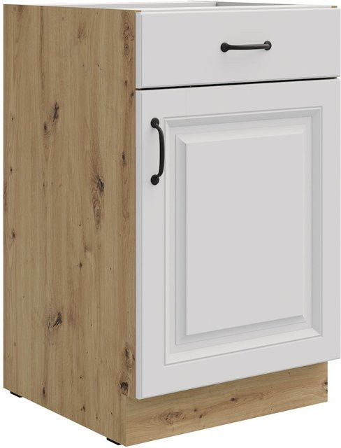 Küchenunterschrank Stilo 50 Weiß und Eiche Artisan mit Vollauszug und Soft-Close, Breite: 50 cm - Bild 1