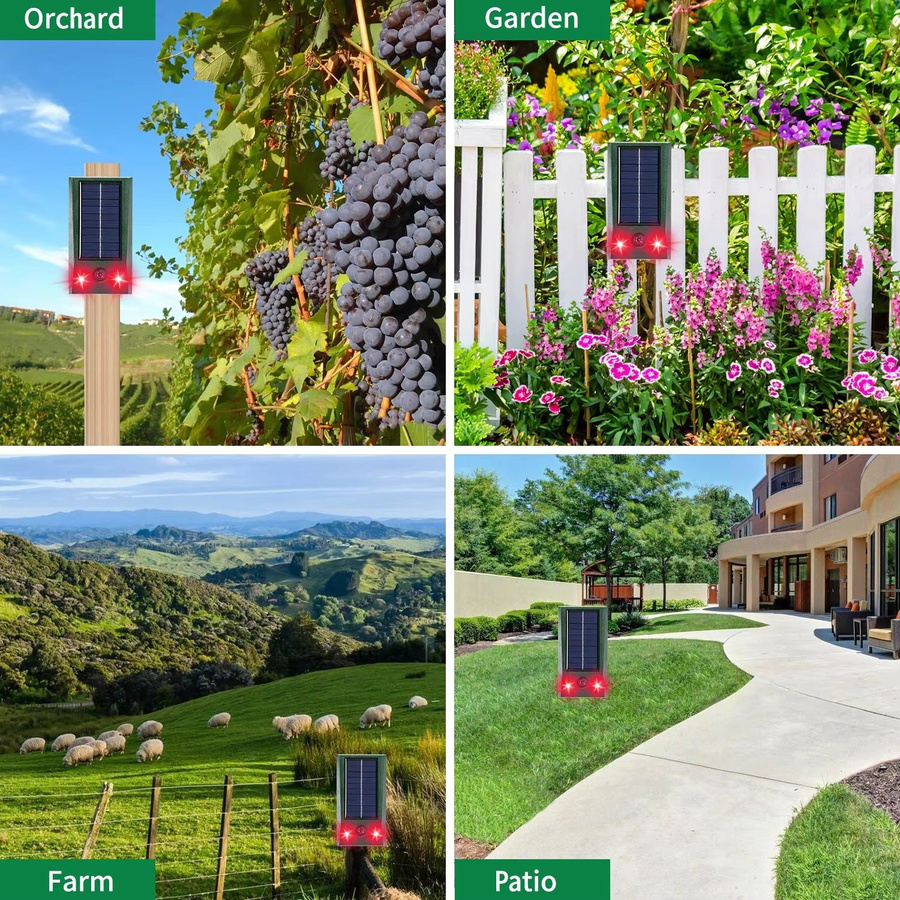 SAIJZEK Solarbetriebener Ultraschall-Tiervertreiber für den Außenbereich mit Stroboskop-Blinklicht und wasserdichter Mäuseabwehr für Garten und Hof - Bild 5