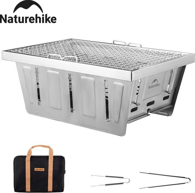 Naturehike Camping-Holzkohlegrill für IGT-Tisch aus Edelstahl in Silber mit Grillzange und Grillständer für Outdoor und Auto-Kochen - Bild 1