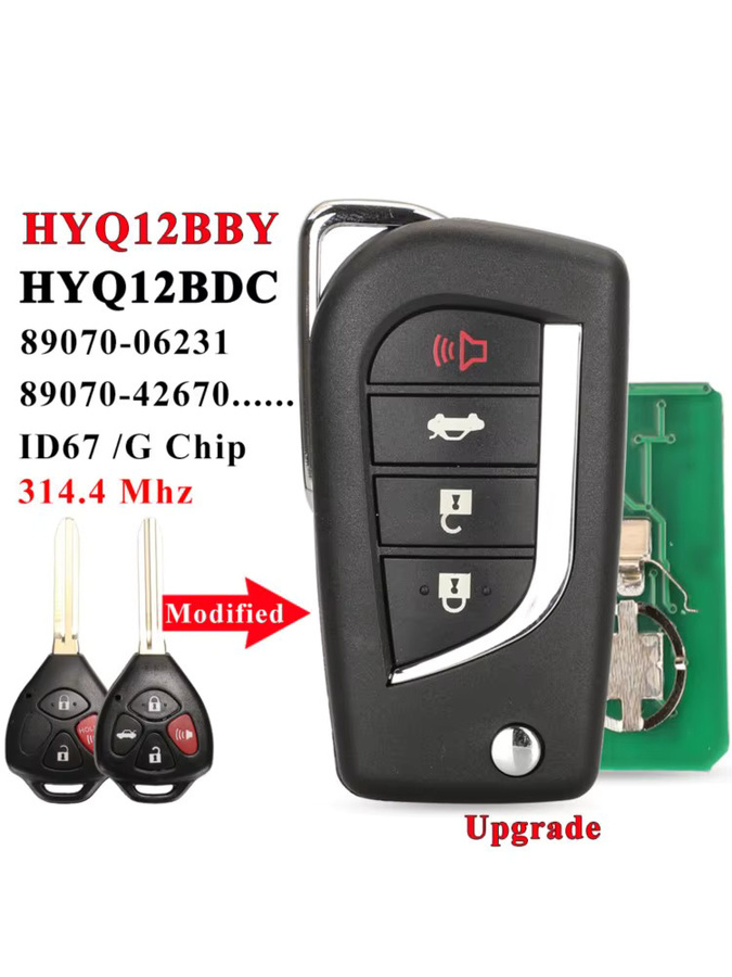 jingyuqin Upgrade Flip HyQ12BBY Fernbedienung Autoschlüssel mit 4D67 Chip für Toyota RAV4 Camry Yaris 4Runner Aurion Matrix Venza in Schwarz - Bild 6