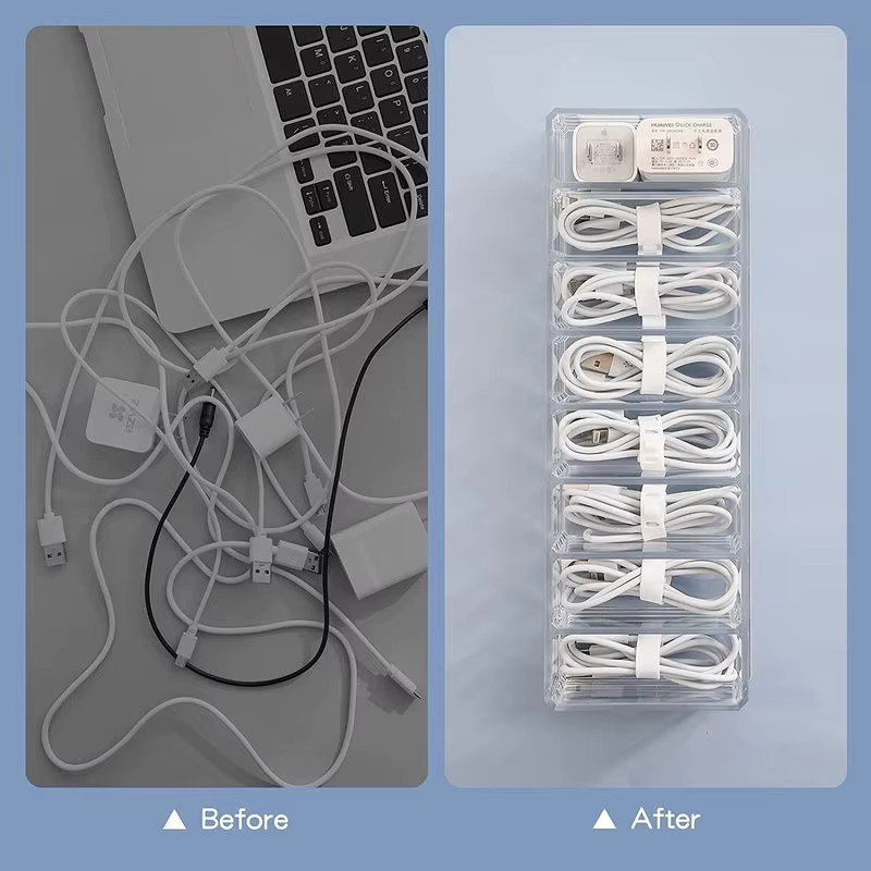 Multifunktions-Kopfhörer-Datenkabel-Organizer mit Deckel in Transparent, 5 Größen für deinen Schreibtisch - Bild 2