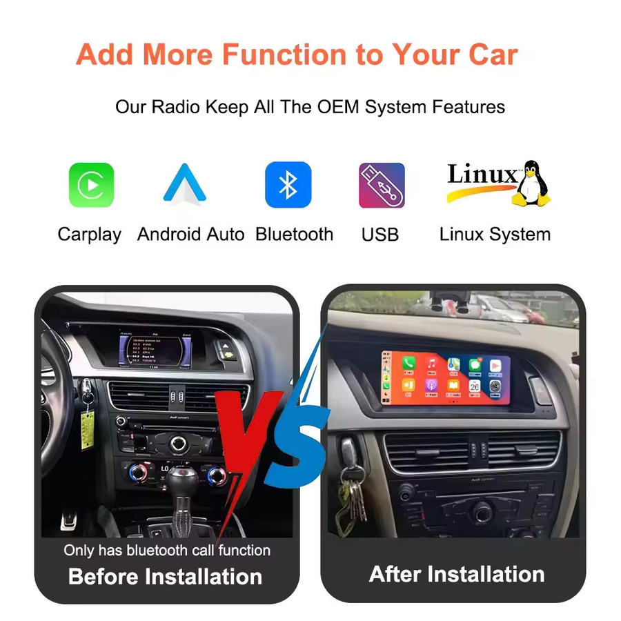 BONROAD Wireless Carplay und Android Auto Multimedia Player Autoradio mit 8,8 Zoll Display, GPS und Bluetooth für Audi A4 B8 2009-2016, Schwarz - Bild 2