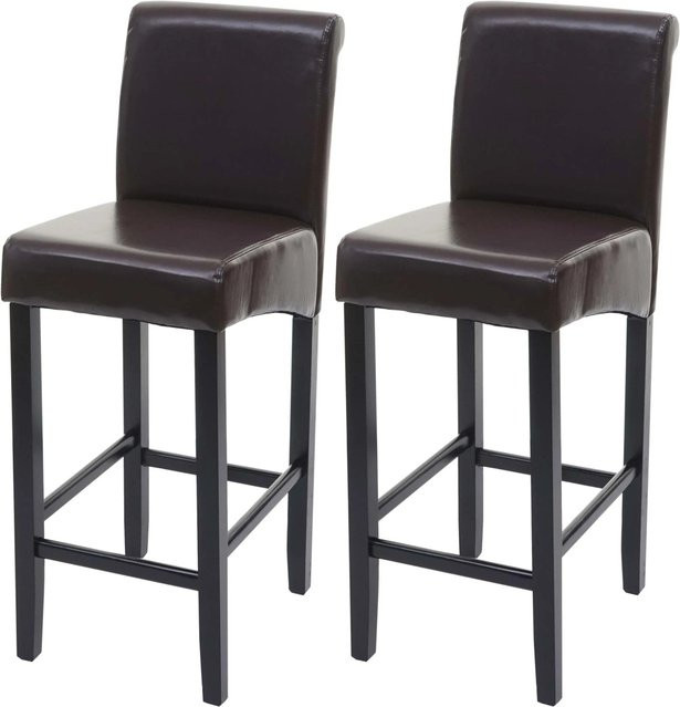 PROREGAL 2er-Set Barhocker mit Lehne aus beschichtetem Spaltleder in Braun mit Holzbeinen im Retro-Look, Sitzhöhe: 75 cm - Bild 1