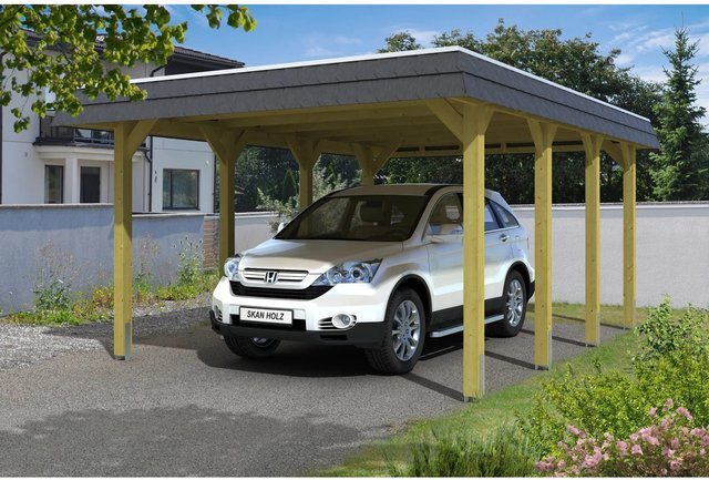 Skan Holz Carport Spessart mit Walmdach in Grün, B/T: 396 x 589 cm, Höhe: 244 cm - Bild 1