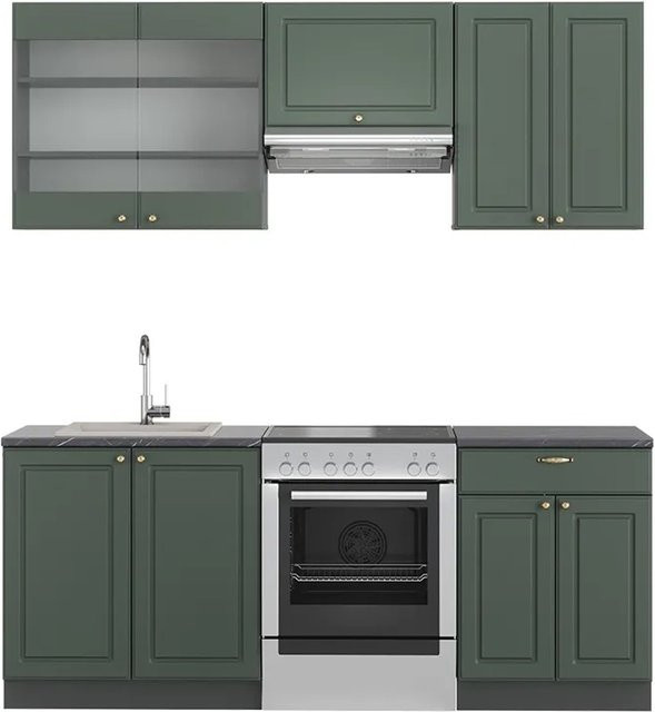 Vicco Fame-Line Küchenzeile Landhausstil in Grün, Gold und Anthrazit, Breite: 200 cm - Bild 1