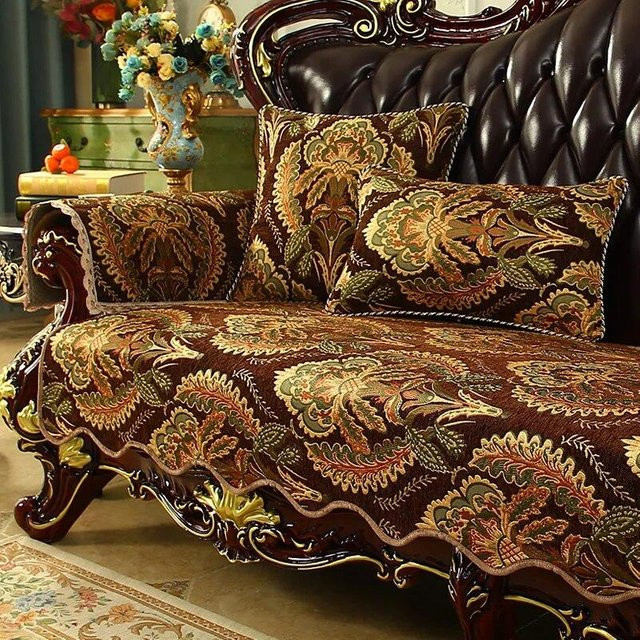 Rutschfester Sofabezug mit floraler Stickerei im Retro-Stil, braun, B/B: 60 x 60 cm - Bild 1