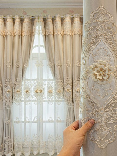 CENTURyMiG Jacquard-Vorhang mit floraler Relief-Stickerei, hochverdunkelnd, Stoffpanel mit Ösen, Breite: 100 cm, Höhe: 200 cm - Bild 1