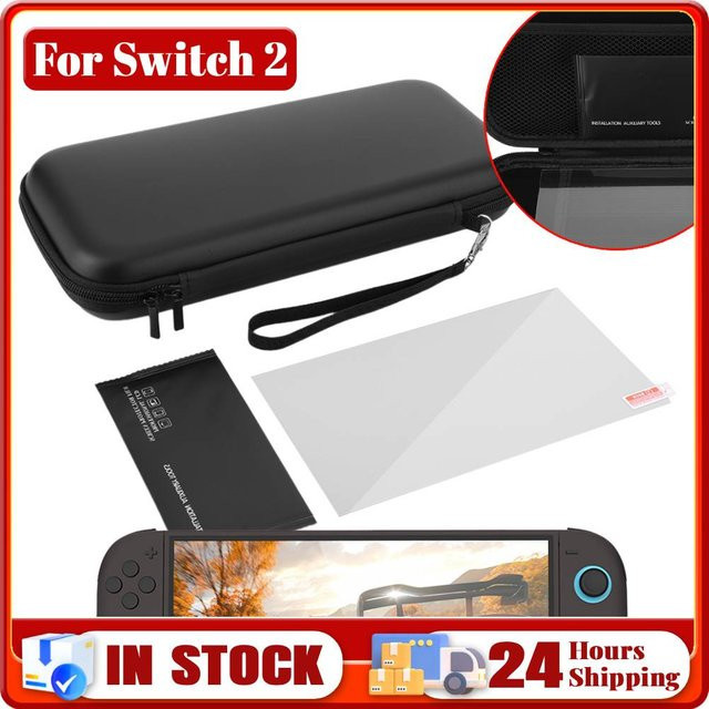 Nintendo Switch 2 Zubehör Set mit schwarzer PU-Tragetasche und kratzfestem Displayschutzfolie - Bild 1