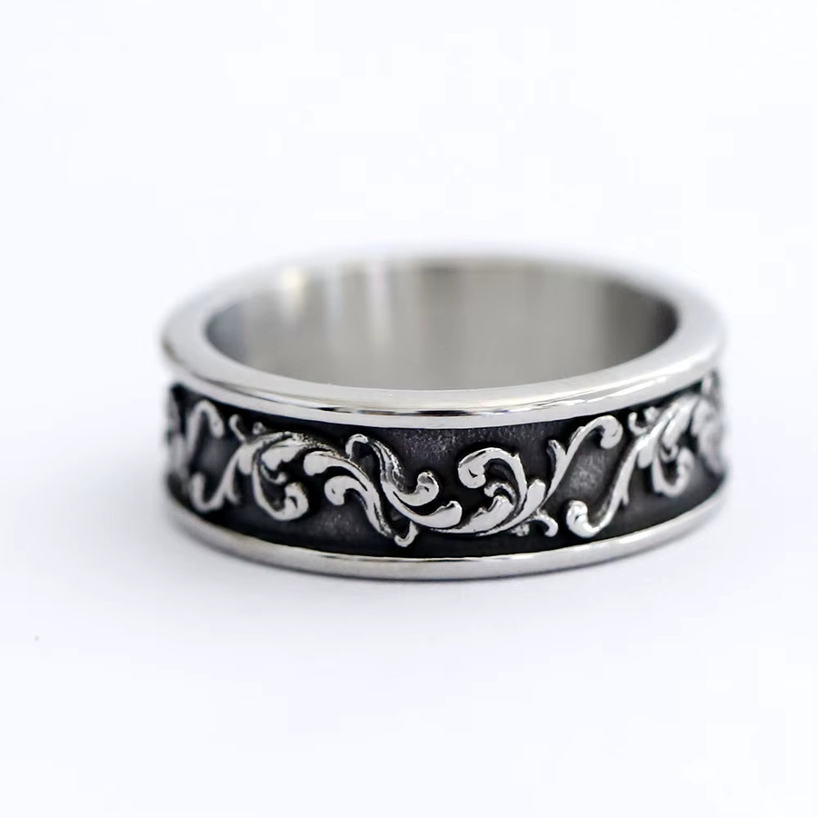 Ring Edelstahl, Viking Spindrift Muster, Silber, Vintage, Unisex - Bild 4