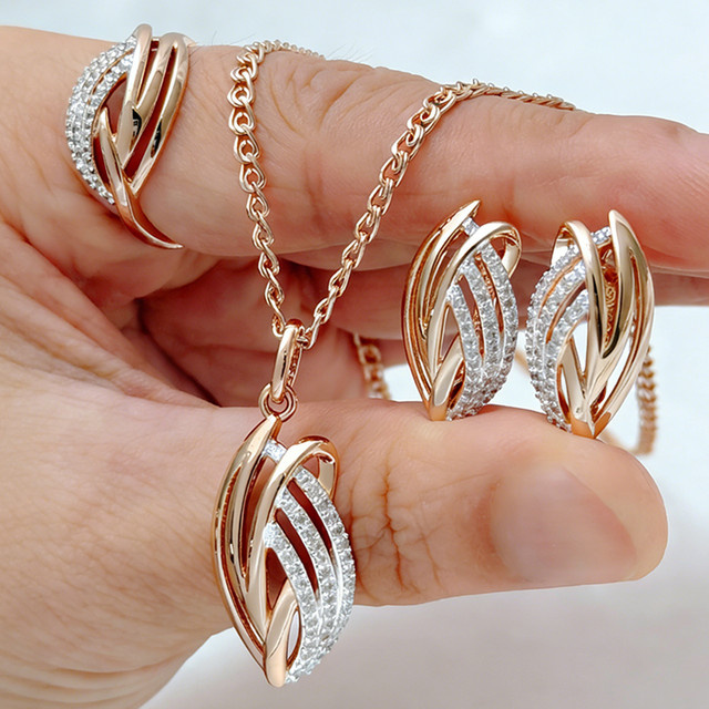 Kinel Schmuckset, 585 Gold, Roségold, Bicolor, Zirkonia, Damen - Bild 1