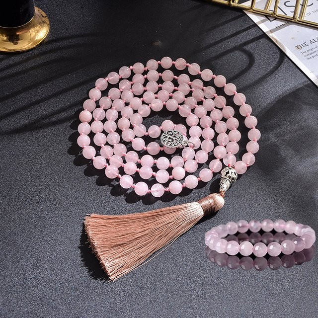 Schmuck-Set Halskette und Armband, Rose Quartz, Damen - Bild 1