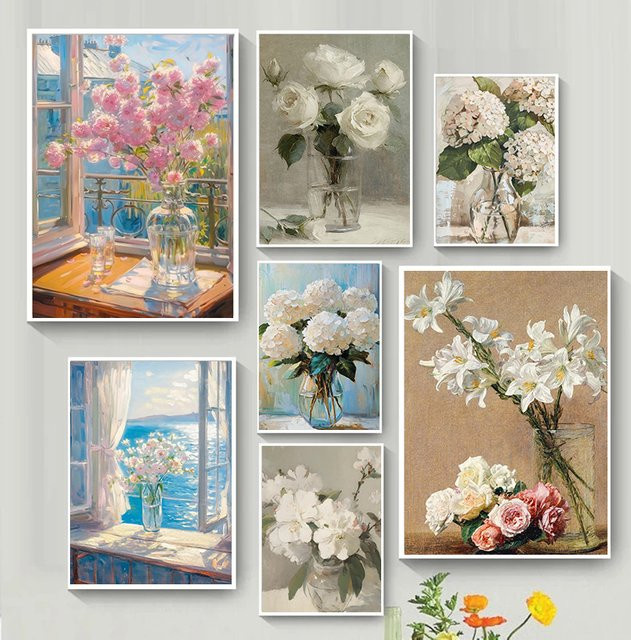 Potdemiel Leinwanddruck Stilleben mit Blumen in Vintage-Stil, botanische Wandkunst in Multicolour - Bild 1