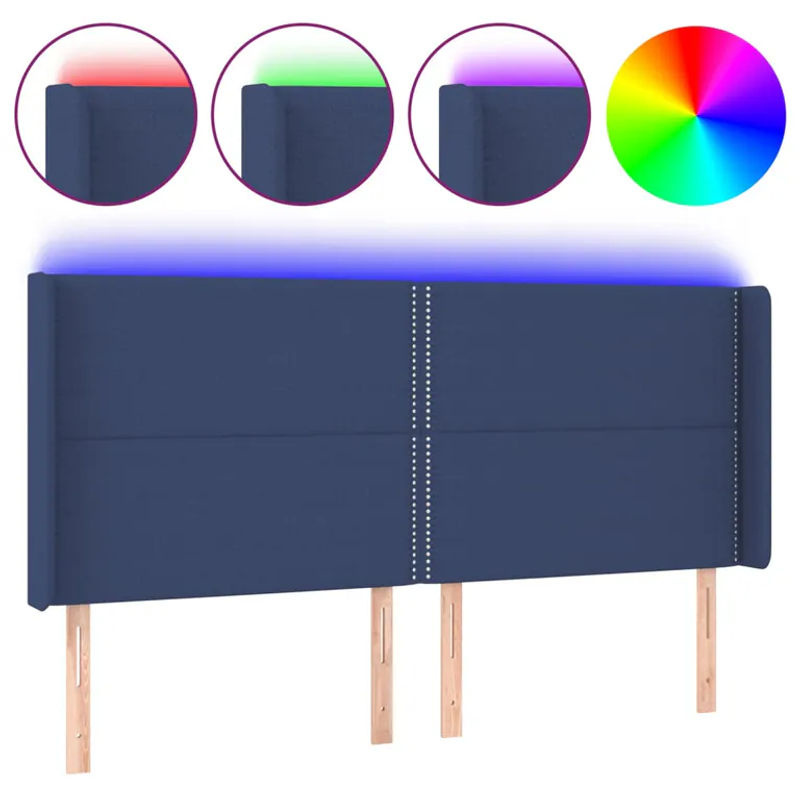 Vidaxl Bettkopfteil mit LED in Blau aus Stoff, B: 203 cm, H: 118/128 cm, T: 16 cm - Bild 2