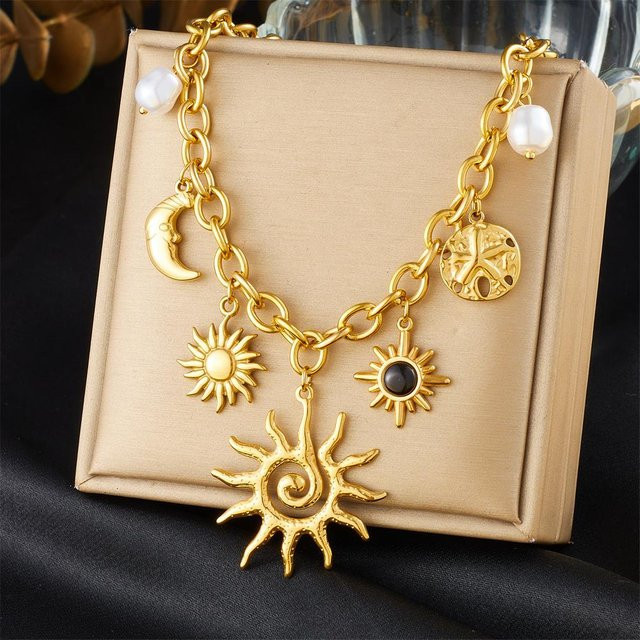 DIEYURO Halskette, Edelstahl, Gold, Seestern Mond Sonne, Damen - Bild 1