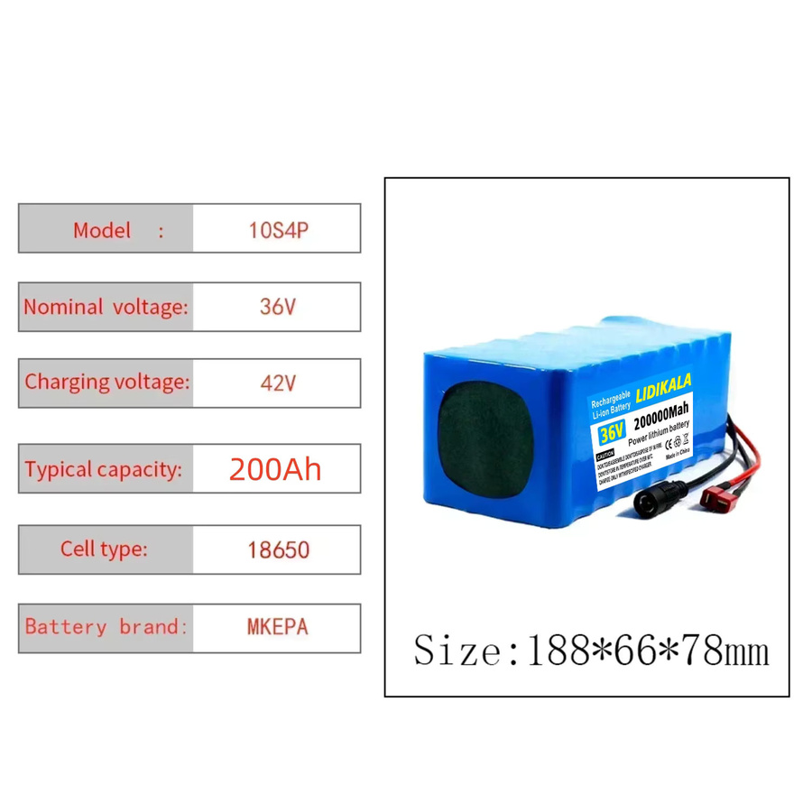 36V 10S4P Lithium-Batterie mit 200Ah Kapazität in Blau für Fahrräder und Elektroroller inklusive BMS und XT60-Buchse - Bild 2