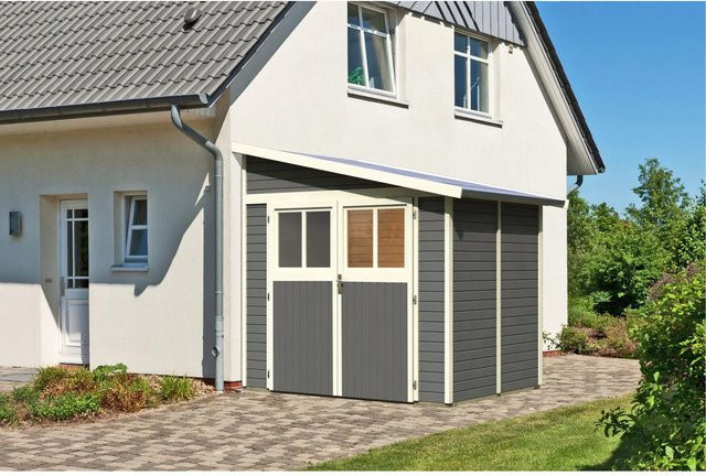 Karibu Holz-Gartenhaus Timsund in Terragrau mit Pultdach und modernem Design, B/T/H: 235 x 178 x 243 cm - Bild 1