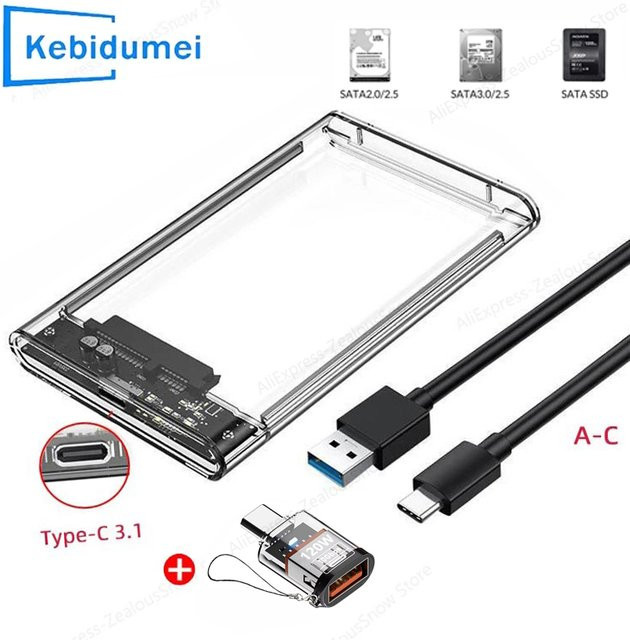 KEBIDUMEI 2,5-Zoll-SATA-SSD-Festplattengehäuse mit USB-C und Micro-B Anschluss, 5 Gbit/s Übertragungsgeschwindigkeit, mobiles externes HDD-Gehäuse - Bild 1