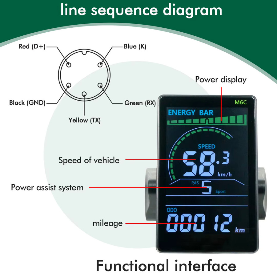 Mcezdy UART 2 M6C LCD Display für Elektrofahrräder und E-Roller, Wasserdicht, Farbe Schwarz - Bild 4