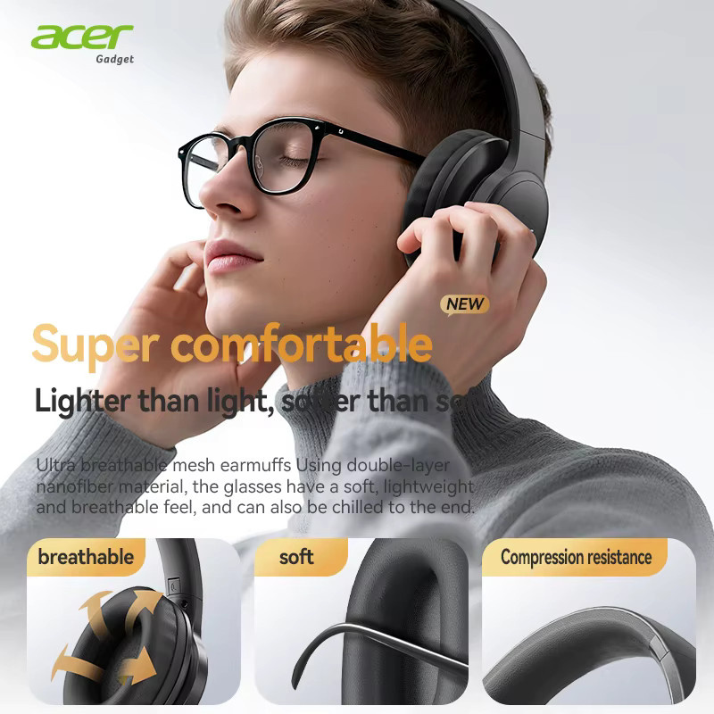 Acer Ohr559 Kabellose Over-Ear-Bluetooth-Kopfhörer in Schwarz mit High-Fidelity-Stereo-Sound und Anrufgeräuschunterdrückung - Bild 5