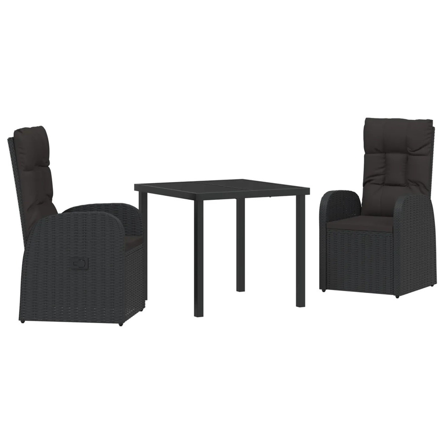 vidaXL Garten Essgruppe 3-teilig aus Poly Rattan und Stahl in Schwarz mit Glasplatte und Kissen - Bild 2