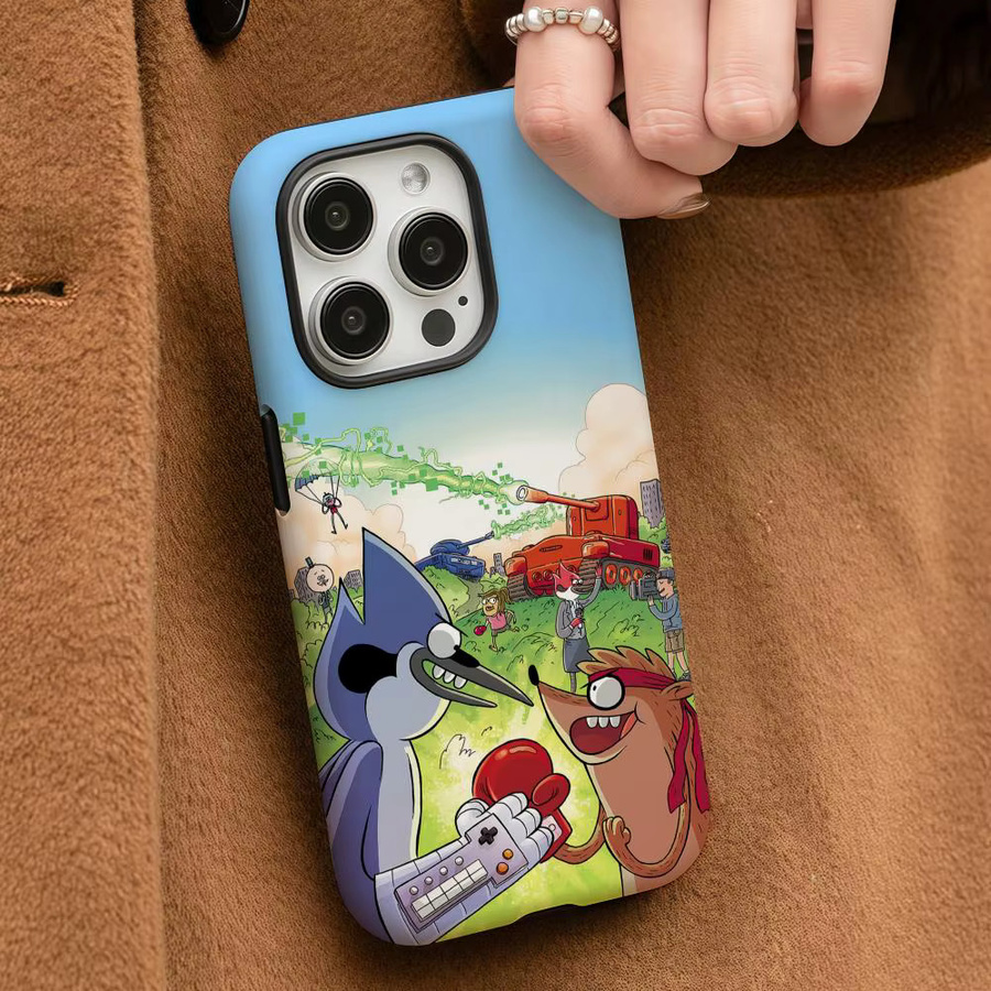 R-Regular Show Handyhülle für iPhone 17 16 15 14 13 12 Pro Max Plus in Weiß und Multicolour mit glänzender HD-Doppelschicht-Flüssigkeitshartschale - Bild 3