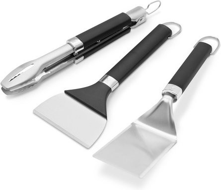 Weber Plancha Zubehörset 3-teilig aus Edelstahl und Silikon in Silberfarben und Schwarz mit Grillzange, Schaber und Spatel - Bild 1