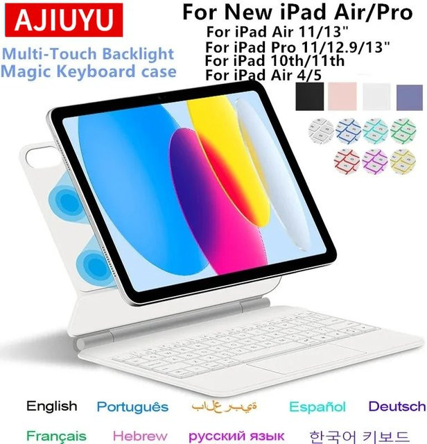 AJIUYU TouchPad Magic Keyboard mit Hintergrundbeleuchtung für iPad Air 11 und 13 M4, iPad Pro 11 und 12.9, iPad 10. Generation sowie iPad Air 4 und 5 in Weiß - Bild 1