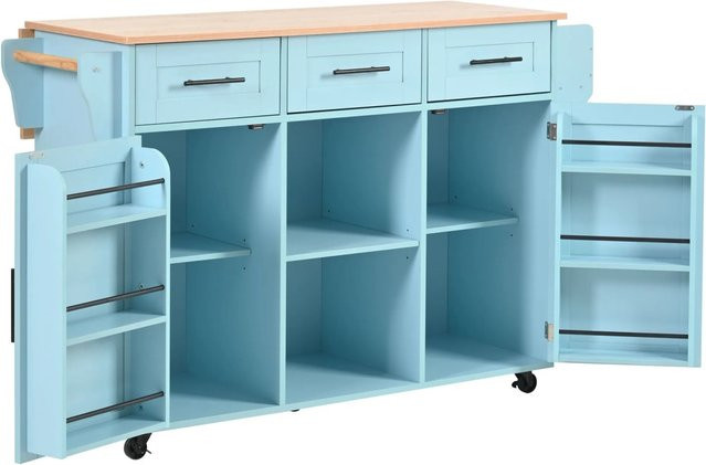 okwish Küchenwagen in Blau mit klappbarer Arbeitsplatte und Rollen für Küche und Esszimmer, B/T/H: 139 x 46 x 91,5 cm - Bild 1