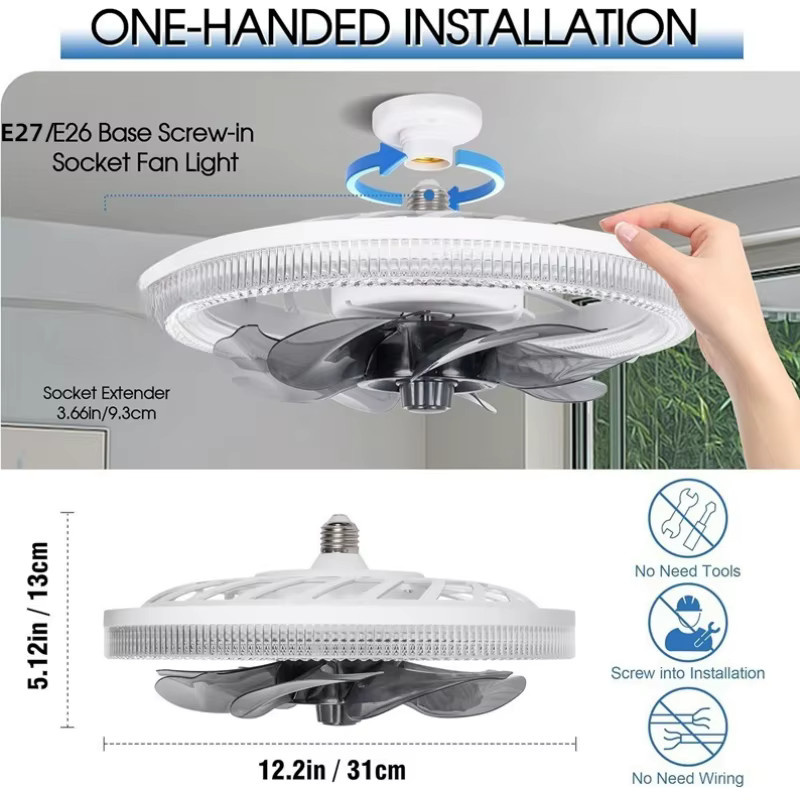 LCMKR Moderner Deckenventilator mit Licht und Steckdose in Weiß, dimmbar mit Fernbedienung, niedriges Profil - Bild 2